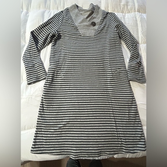 Soft Surroundings Chill Time Jersey Knit Striped Knee Length Sweatshirt Dress-L - Picture 2 of 9
